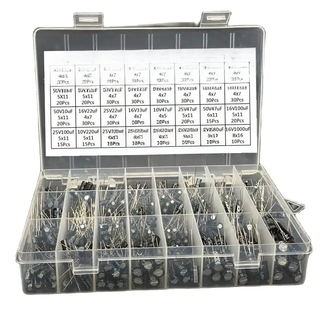 510 sztuk/partia 0.1UF-1000UF 24 wartości Kondensatory aluminiowe 16-50V zestaw mieszanych kondensatorów elektrolitycznych i pudełko do przechowywania