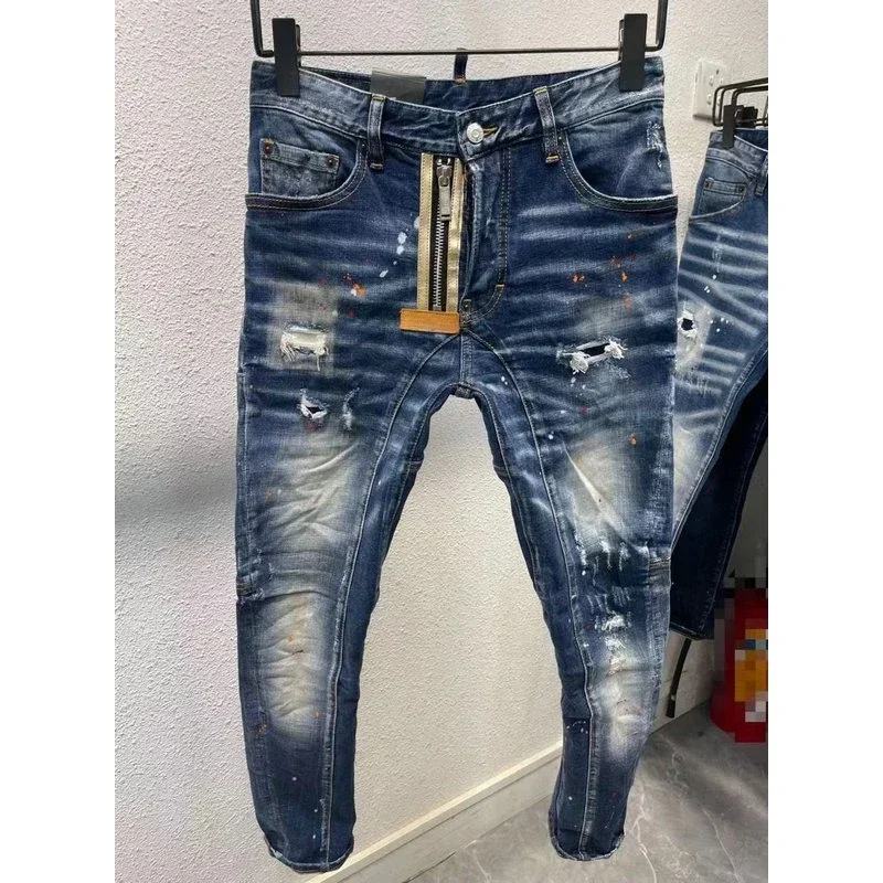 

2024 New Men's Skinny Dsq2 Tags Jeans Cowboy Casual Elastic Cotton Slim Denim Pants Male Brand Clothing ICON Jeans