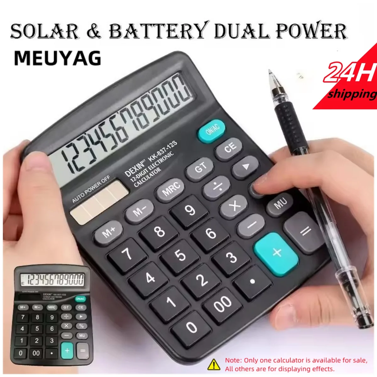 12-Digit Large LCD Display Calculator Standard Function Calculator with Solar & Battery Dual Power for Home Basic Desktop Office