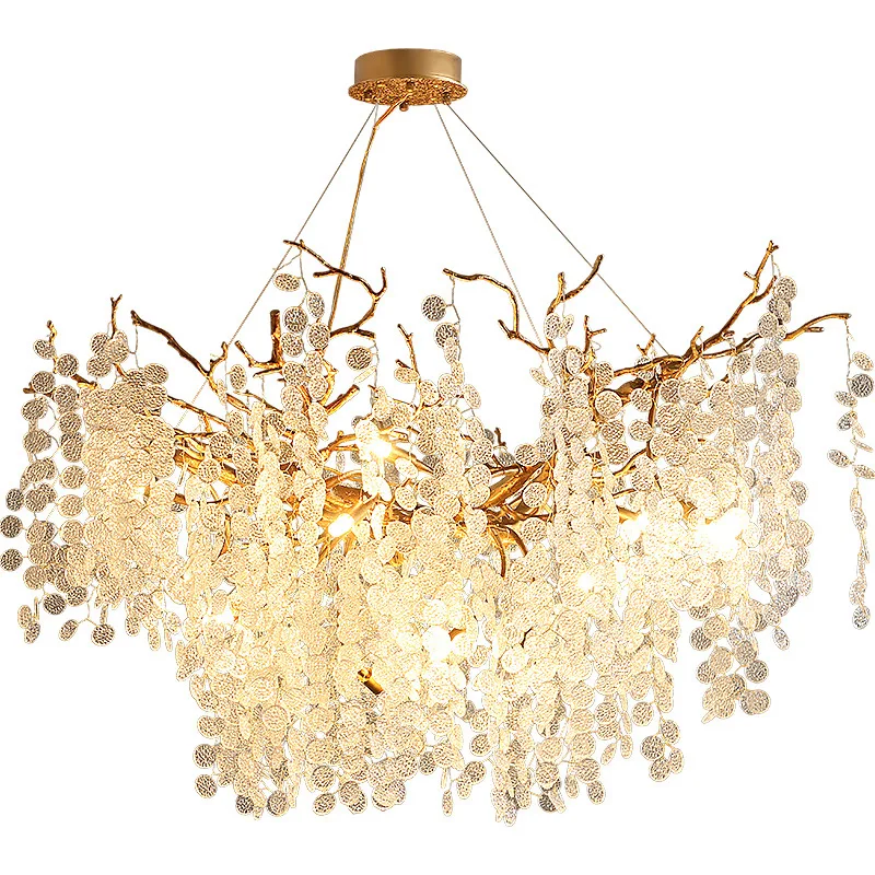 

Postmodern light luxury, all-copper cash cow crystal glass living room chandelier