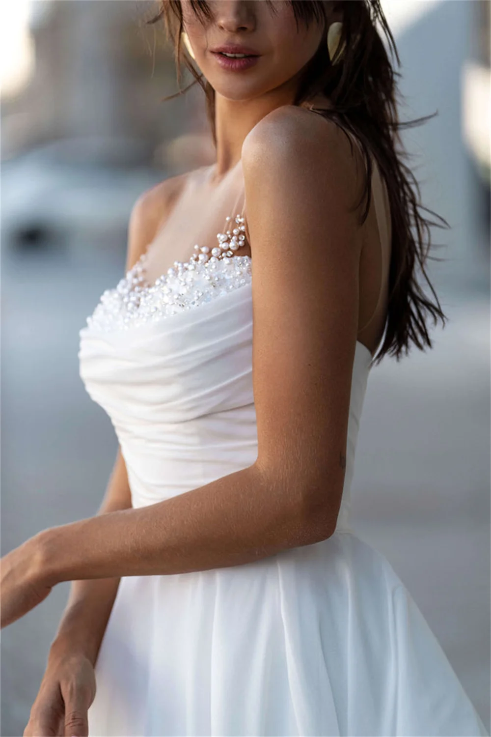 Customized White Strapless With Pearls A-line Wedding Dress Simple Sweetheart vestidos de novia Floor-length Formal Evening 2025 image 5