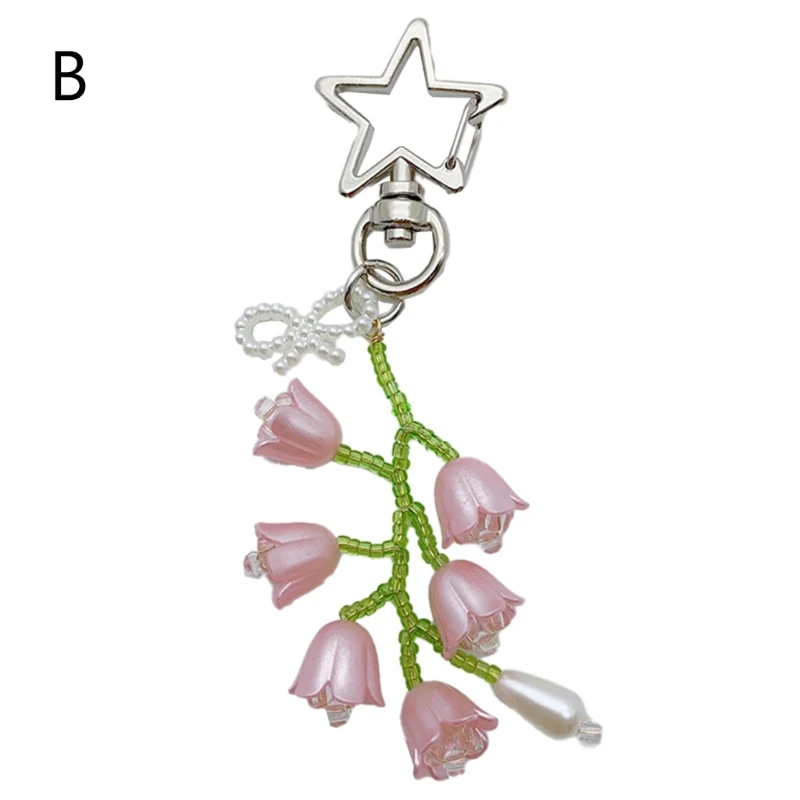 Flower Keychain Elegant Beads Holder Portable Keyrings Bag Pendant Suitable for Various Occasions