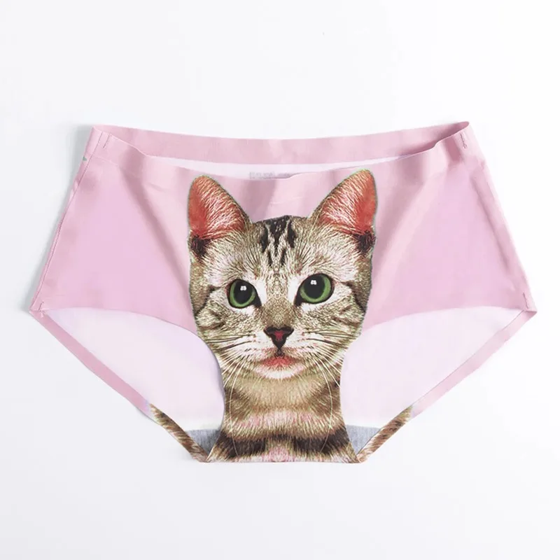 Cat Print Briefs Women Middle Waisted Sexy Underwear Seamless Buttocks Triangle Nude Feeling Underpants for Fine Womens Белье