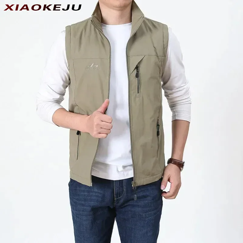 

Hunting Jacket Summer Vest Male Luxury Clothes MAN Men's Sleeveless Clothing Motorcycle Free Embroidered Shipping Work Tactical