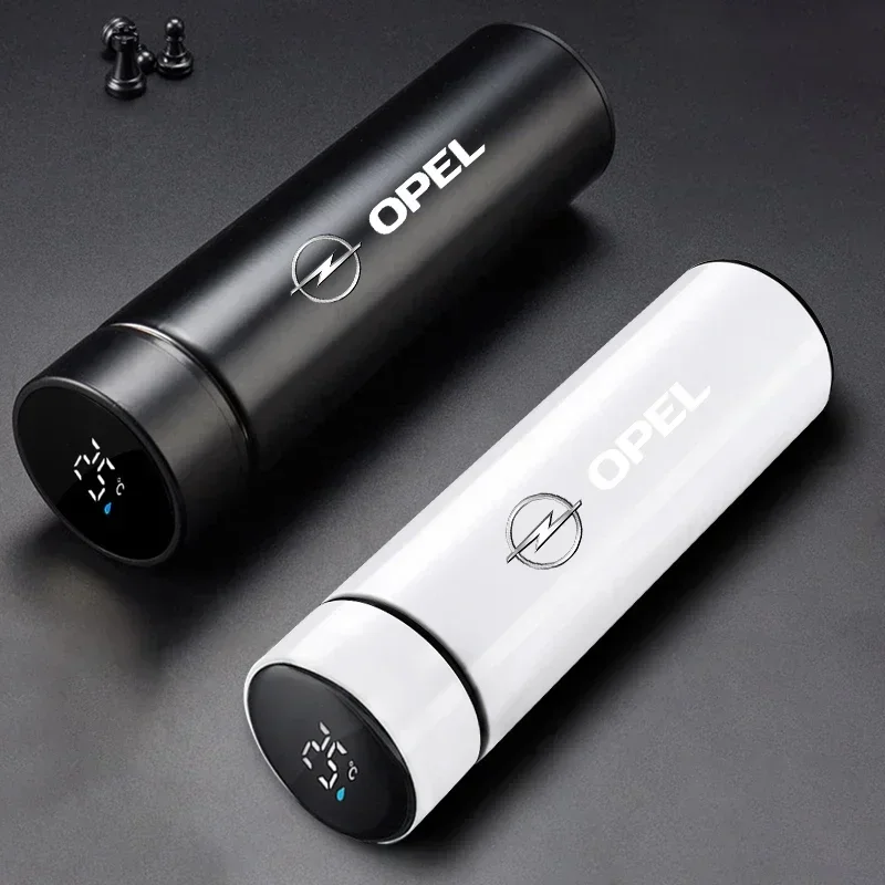 500ml smart thermos bottle with logo For Opel Meriva Corsa Astra Vivaro Signum Insignia Mokka Adam Combo Junior Auto Accessories