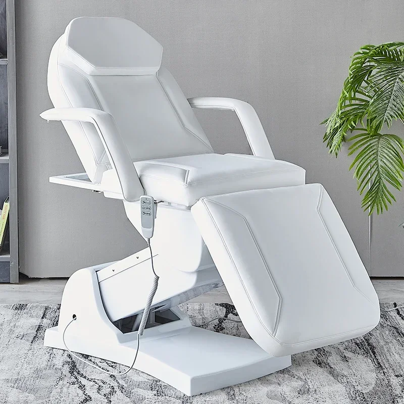 

-Multifunctional Ivory White PU Leather 3-Motor Electric Beauty Tattoo Massage Bed