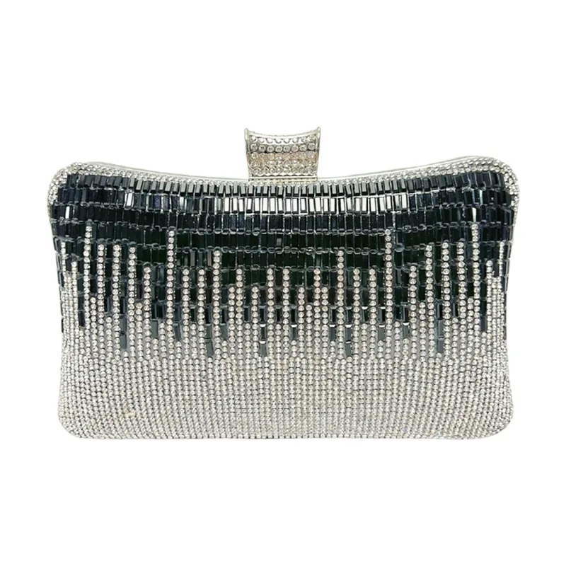 

Women's Elegant Diamond-encrusted Evening Bag Black and White Striped Vertical Small Box Clutch Bag Wedding Dress Prom Handbag
