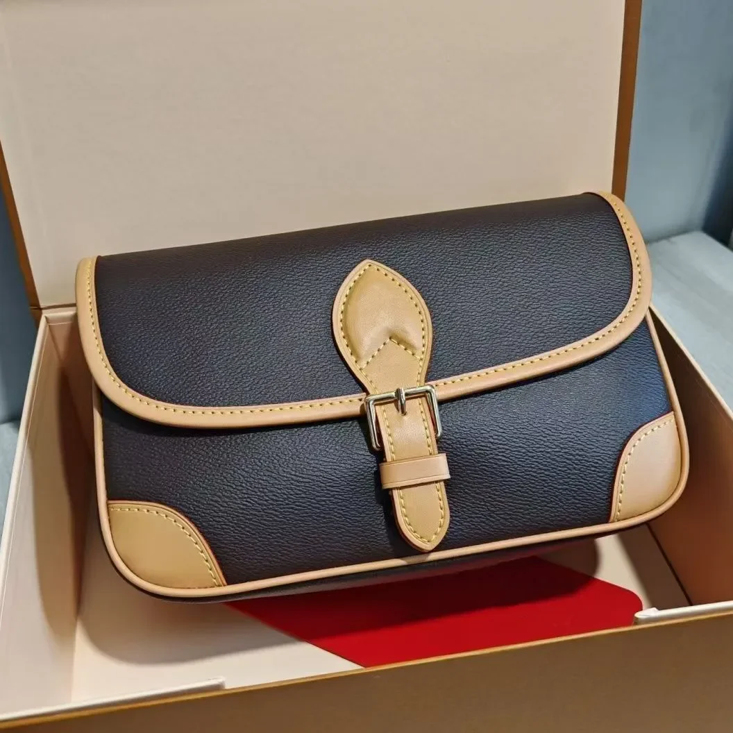 

Designer Shoulder Bag Leather Flower Handbag Baguette Canvas Wide Strap Embroidery Embossed Letters Stylish Buckle Closure Bag