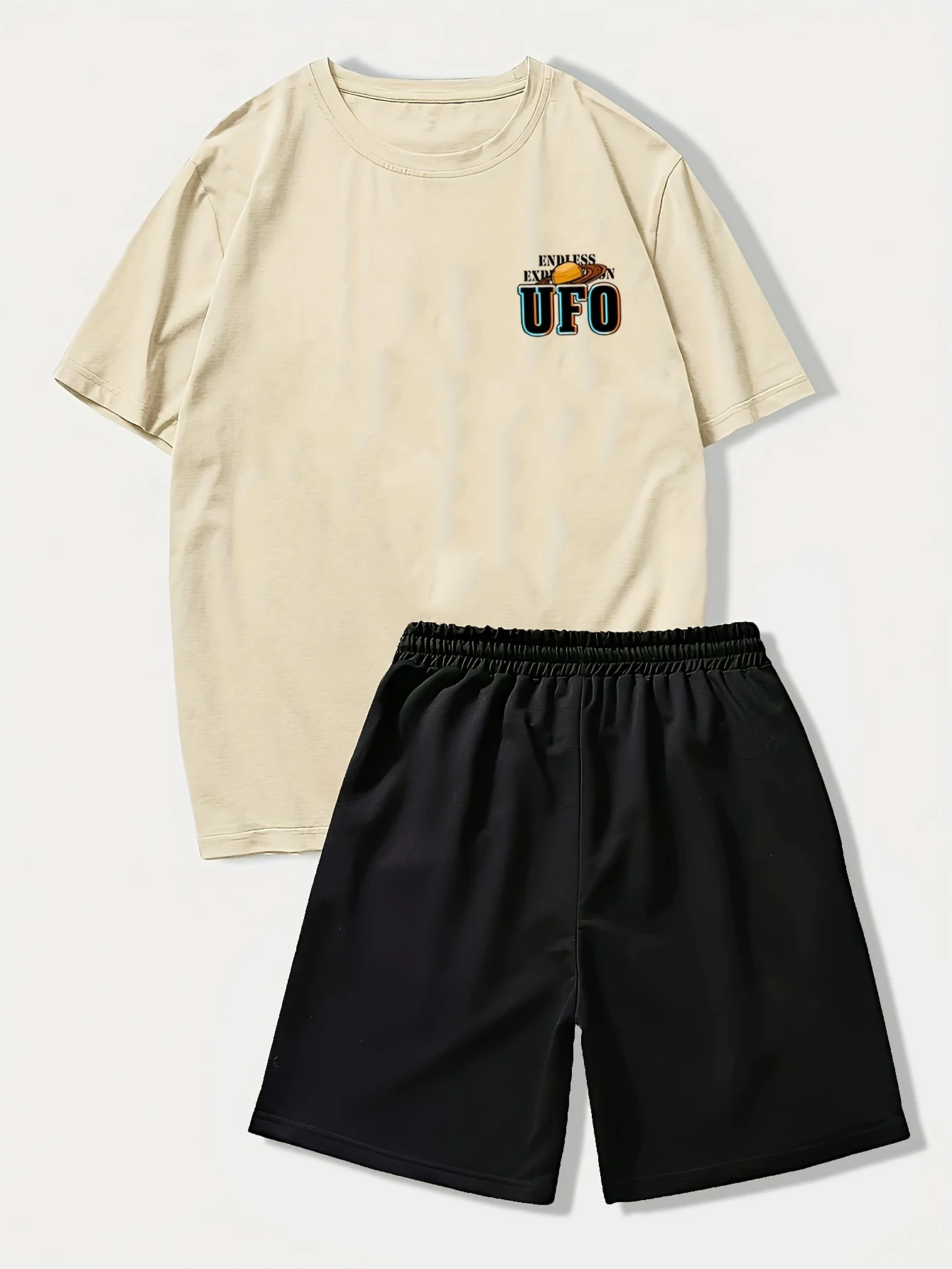 2026 Summer New Style Men's Short-Sleeved Shorts with Letter Print Breathable and Lightweight Streetwear for Males