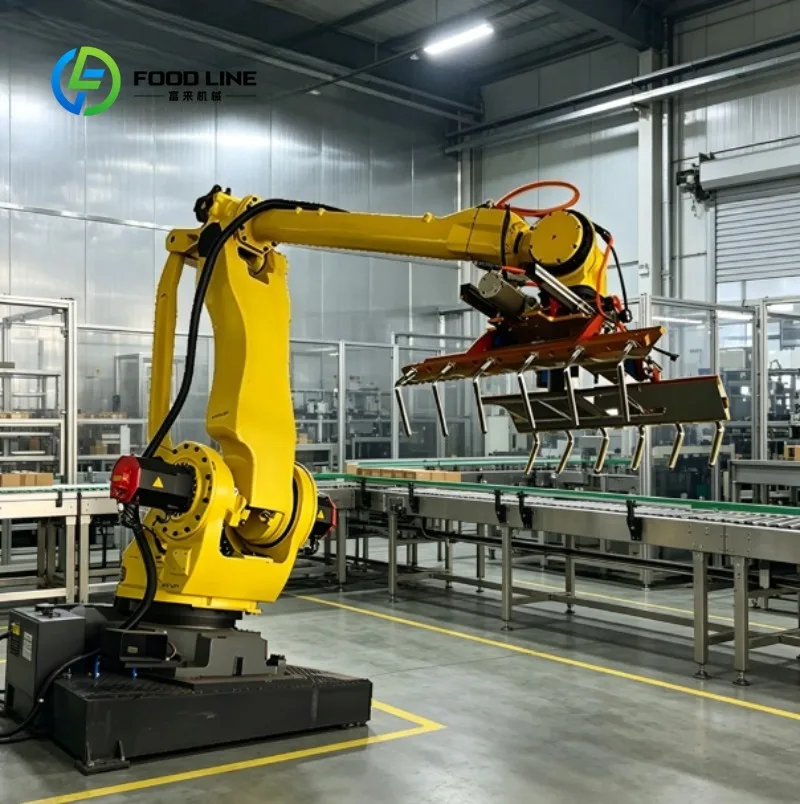 Automatic Palletizing Robot with Heavy Duty Turntable Industrial Stretch Wrap Packaging System for Warehouse, Factory