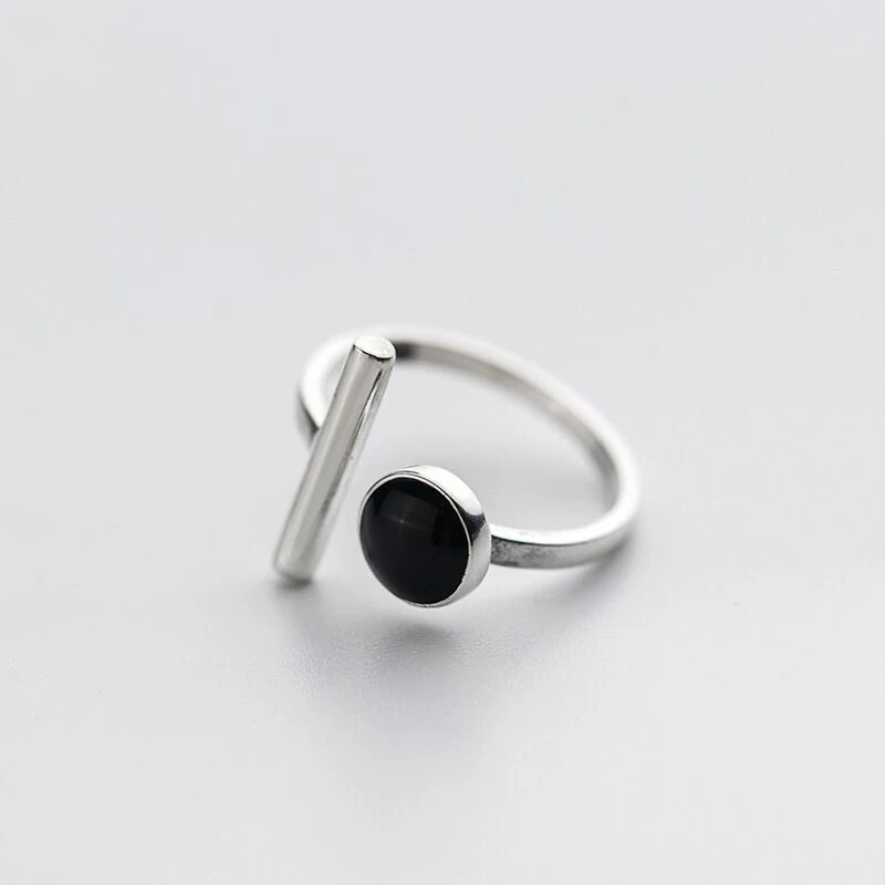 Mewanry Black Round Drop Glaze Cuff Rings For Women Couples Fashion Simple Elegant Classic Personality Birthday Jewelry Gifts