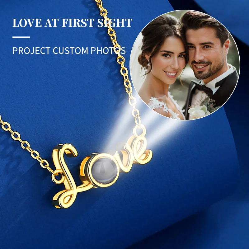 

Ожерелья с проекцией фотографий на заказ, подвеска с надписью «Любовь», цепочка из нержавеющей стали для женщин, ювелирные изделия на день рождения, День святого Валентина, подарок