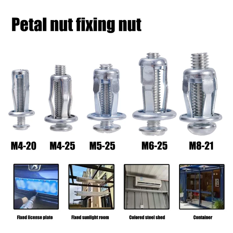 M4 M5 M6 M8 Petal Nut Fixing Nut Car Licence Plate Fixing Plate Metal Iron Based Clip Fixing Plate Bolt Kit Car Accessories