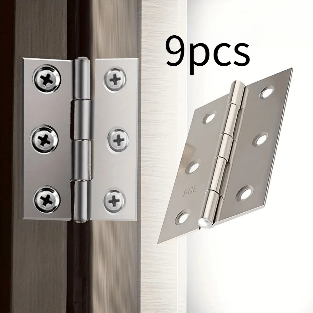 9pcs Durable Stainless Steel Flat Hinges - Sleek Design for Cabinets, Windows & Wooden Boxes | Home Improvement Essentials
