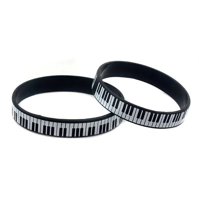 1 PC Piano Keys Silicone Bracelet 1/2 Inch Wide Music Wristband Bangle for Women Or Men Black and White