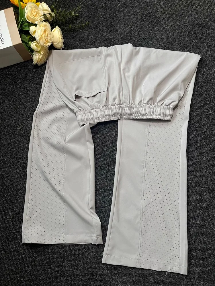Ice Silk Qui Dry Pants Men's Summer Thin Breathable Drape Sports Outdoor Me Patchwork Straight Leg Casual Trousers