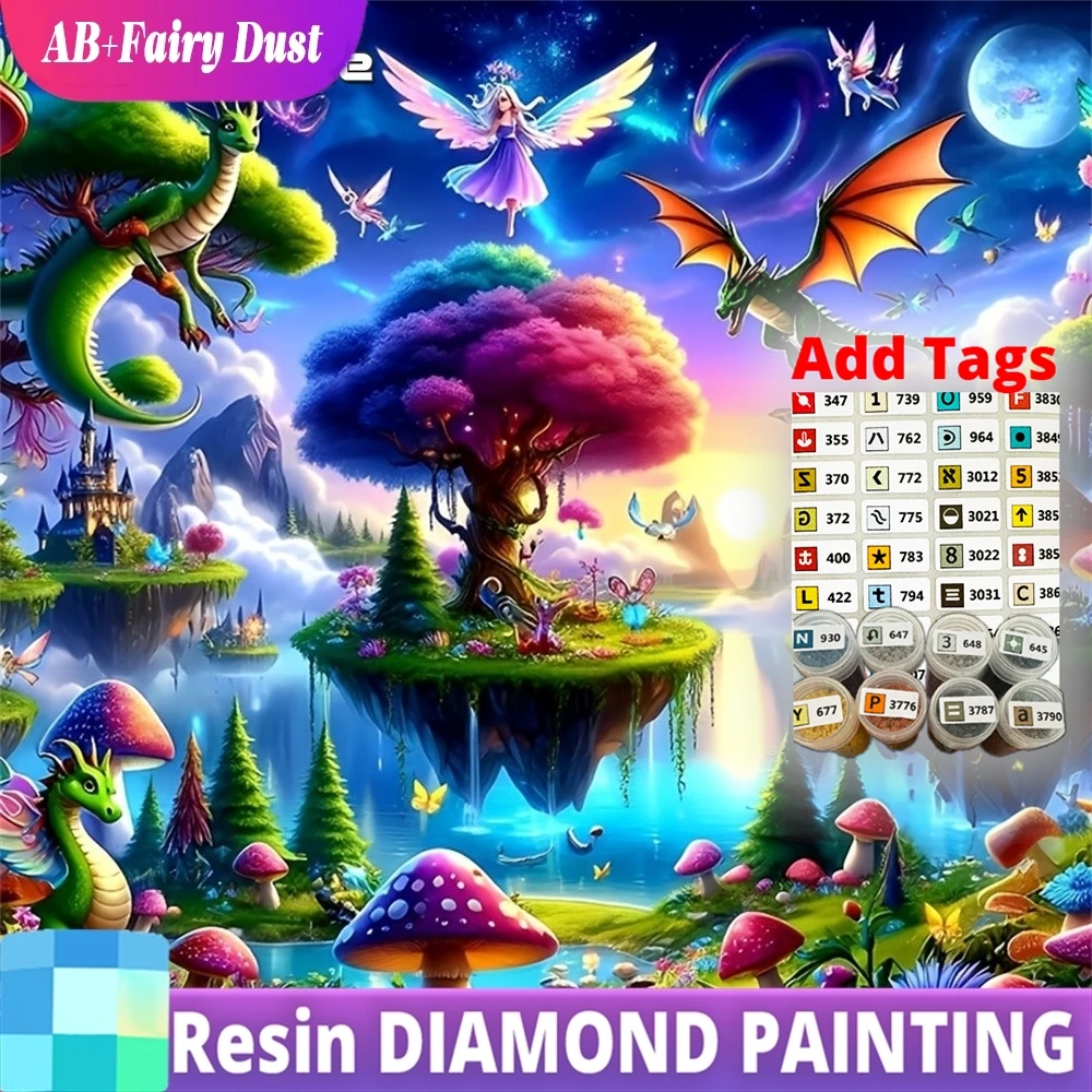 

Resin Fairy Dust AB Diamond Embroidery Landscape Tree Painting Dragon Rhinestones Mosaic Mushroom Full Square 5D Elf Unique Gift