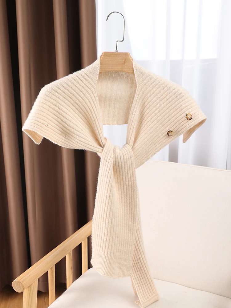 Two Purposes Ribbed Shawl Scarf 100% Wool Women Knitted Accessories Cape Soft Scarves Turtleneck Neck Warmer Cappa Fashion