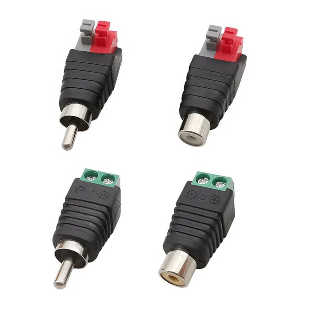 2Pcs RCA Male Plug Female Jack Wire Solder-free Press-on Spring Terminal Audio AV Cable Adapter Audio Speaker Connector