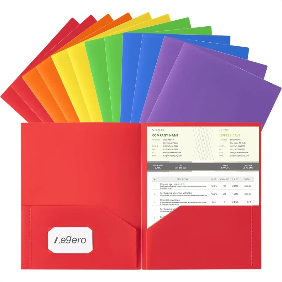 

Plastic Folders with Pockets 12 Pack Assorted Colors Durable Heavy Duty File Folders with Busin Card Slot 2Pocket Folder for Sc
