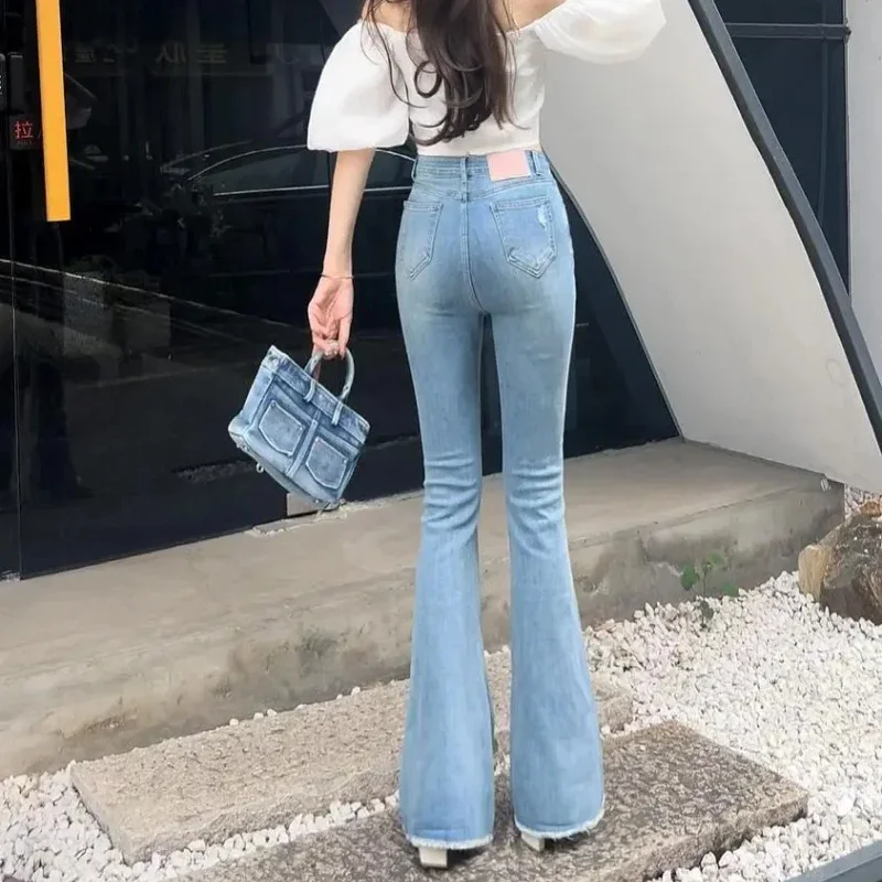 Retro Bell Bottom Trousers High Waist Shot Womens Flare Jeans Fashion Casual Teenagers R Trend 2025 Z Cool Denim Pants for Women