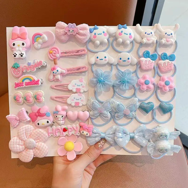 

Заколка для волос принцессы Kuromi с героями мультфильмов Sanrio Girl Kawaii, модная повязка для волос My Melody, многофункциональный головной убор с бантом, 36 шт., подарок для девочек, новинка