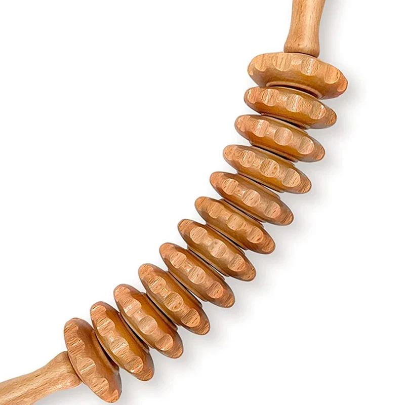 12 wheel Curved Wood Massage Roller Stick Lymphatic Drainage Wood Therapy Massage Tool  Anti Cellulite Massager