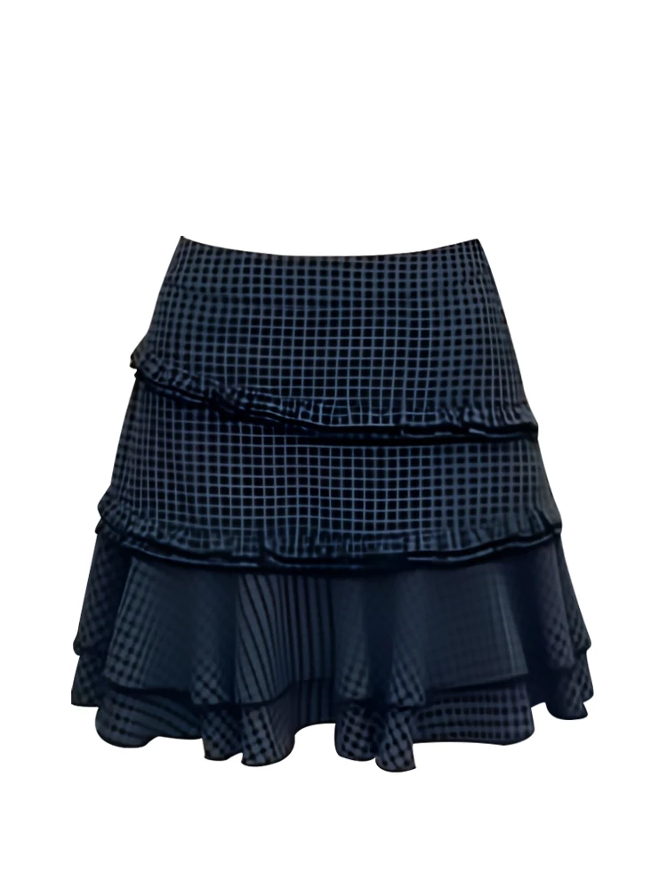 

Skirt women's retro plaid ruffle edge sweet fashion versatile high waist thin small A word short simple spring and summer new1pc