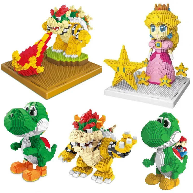 Super Mario mikro klocki księżniczka brzoskwinia Bowser Yoshi Bros figurki DIY montaż Mini klocki zabawki na prezent na boże narodzenie