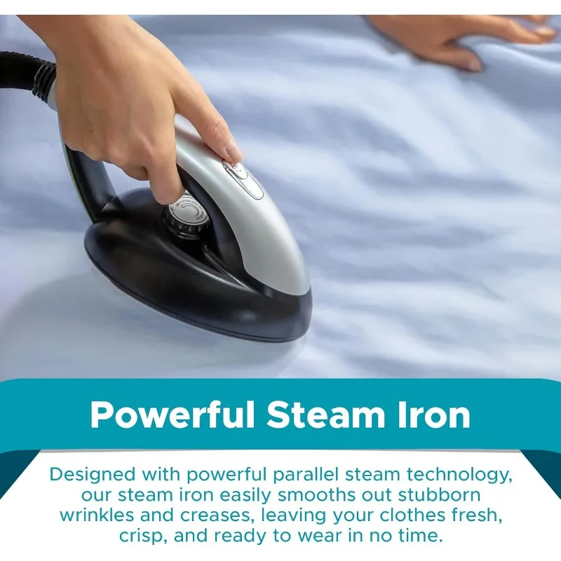 Steam & Go - مكواة بخار للملابس الكل في واحد، مكواة بخار مضغوطة للملابس مع لوح كي وشماعة ملابس