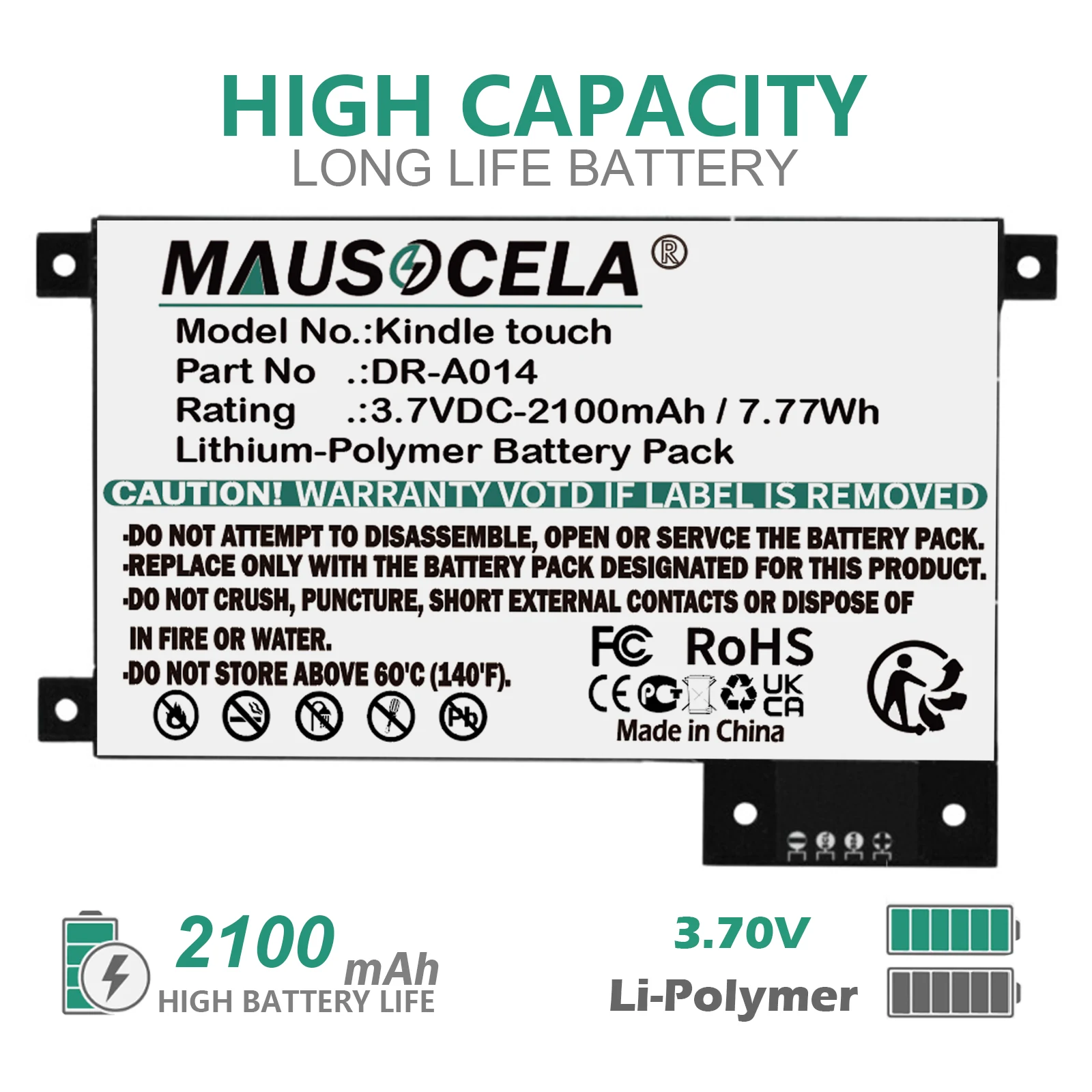 2100mAh E-reader Battery For Amazon:Kindle touch,D01200,DR-A014,Kindle Touch 4th,170-1056-00,DR-A014,MC-354775,S2011-002-A,S