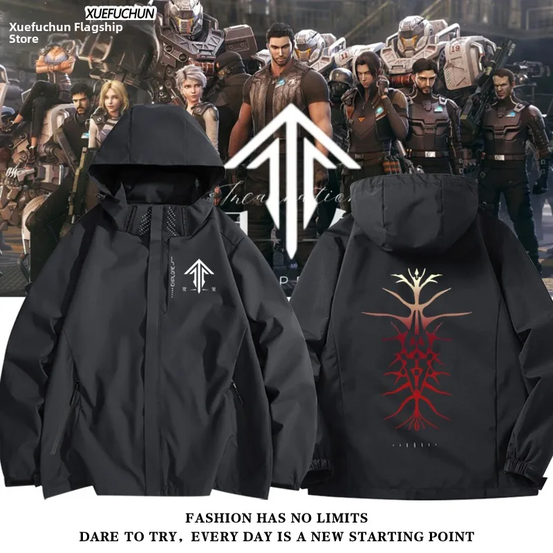 

Linglong аниме Collaborative ex Jaet ветрозащитное пальто Long Sve с капюшоном на молнии стандартной посадки моющееся уличное пальто