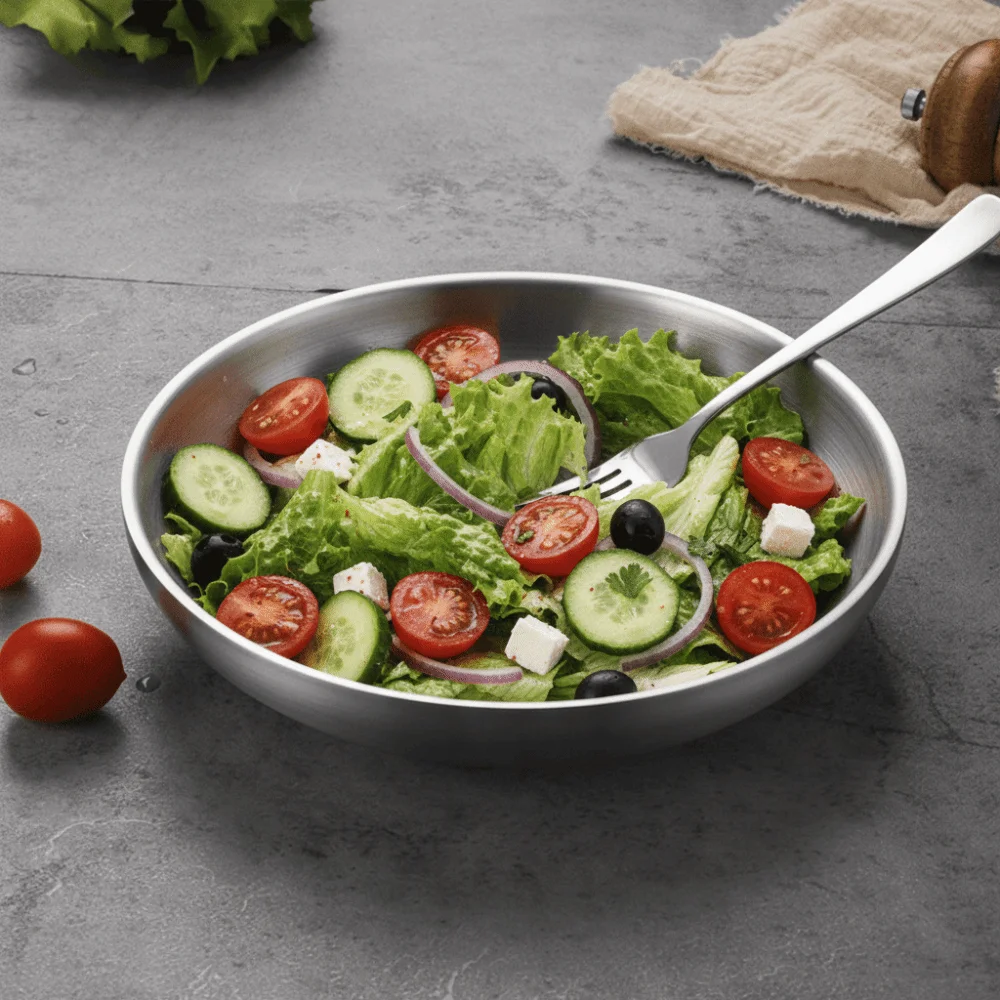 Durable Double Layer 304 Stainless Steel Dishes Anti Scalding Round Steak Plate Non-slip Drop-proof Salad Tray Camping