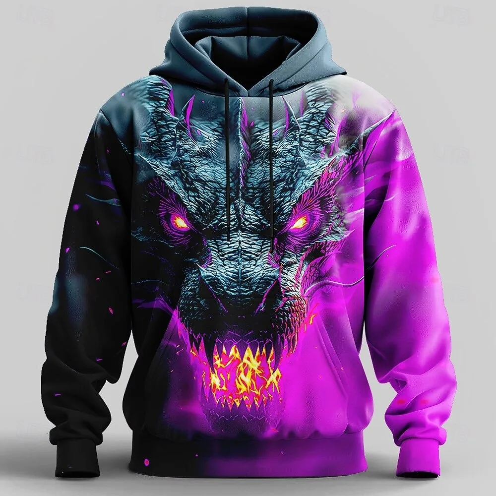 Men's Dragon printing 3D Hoodie Sweatshirt Cool Party Crew Neck Club Streetwear  Drawstring Fall Winter Designer Men's Clothing