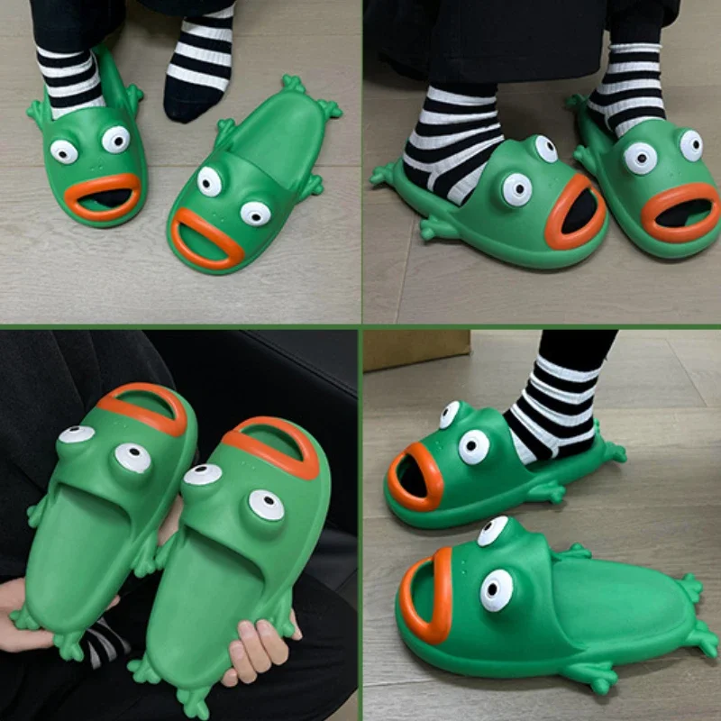 New Large Size Couple Shoes Outdoor Fashion Funny Frog Shape Anti Slip EVA Slippers Shoes for Women Zapatos De Mujer 2023