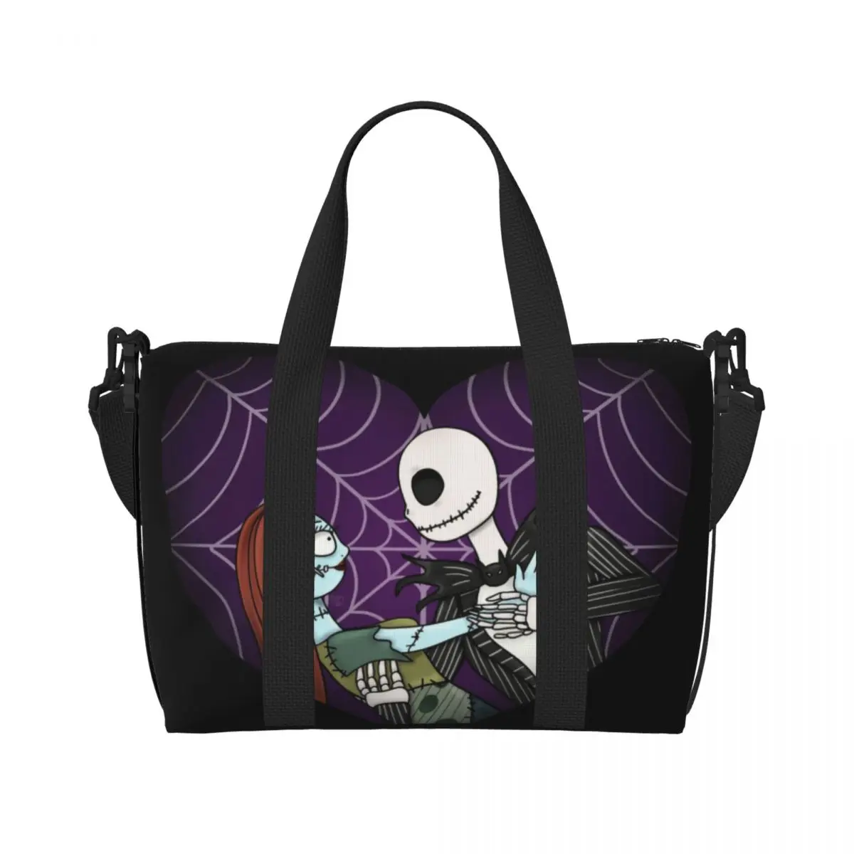 Custom Jack Skellington Sally Beach Tote Bag for  Extra Large Gym Carry On The Nightmare Before Christmas Travel Shopping Bags