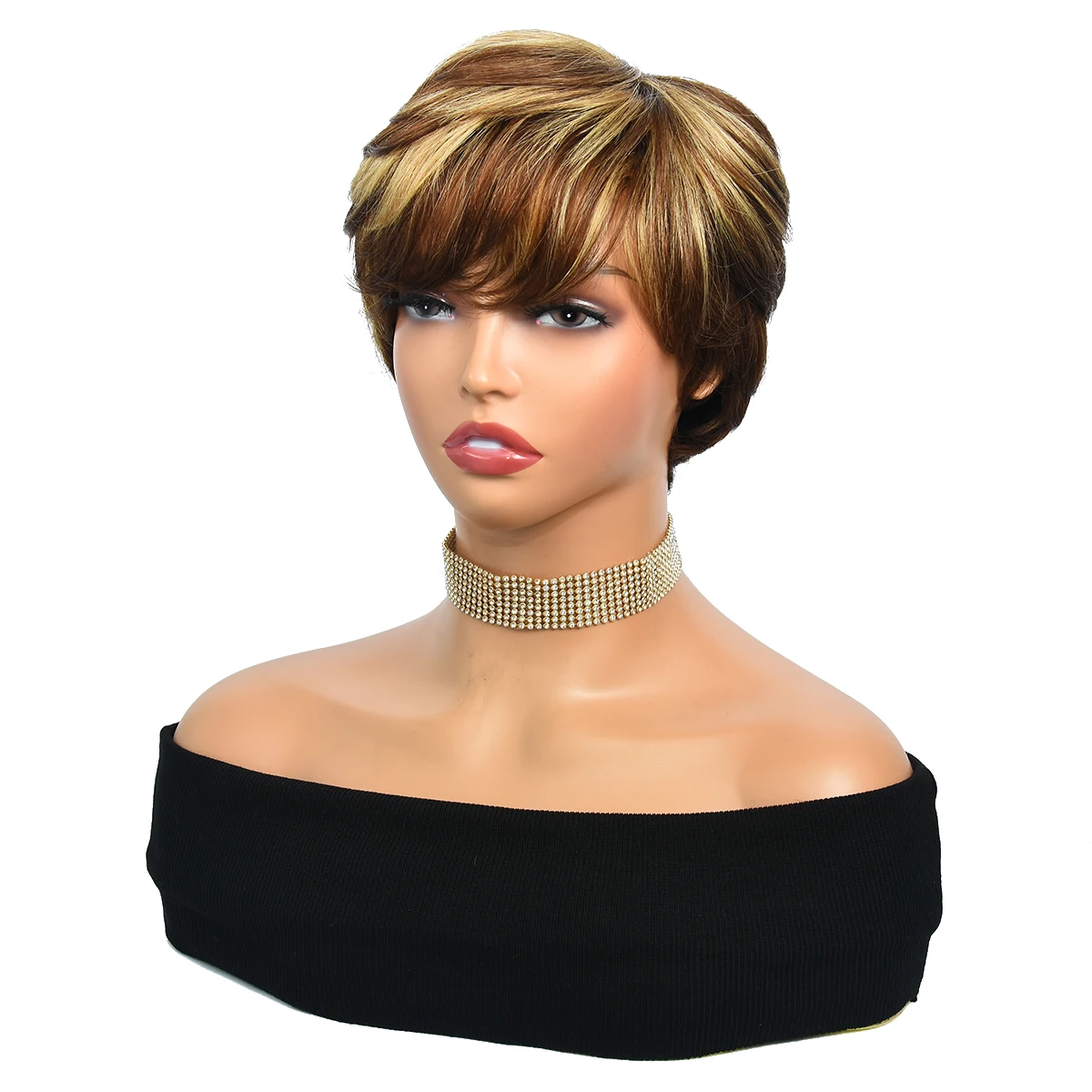 Pixie Cut Bangs Wig Straight Human Hair Short Wig Full Machine Made Wigs Human Hair Non Lace Wig Natural Looking Replacement Wig