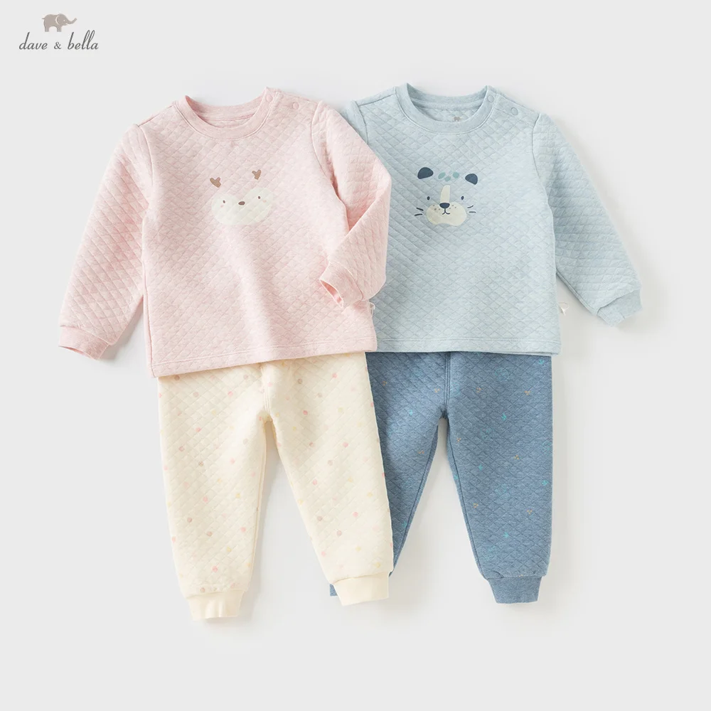 Dave Bella Children's Home Wear Set Winter Girls' Boys' Autumn Clothes Long Pants with Cotton Clip Two Piece Set DB4253856