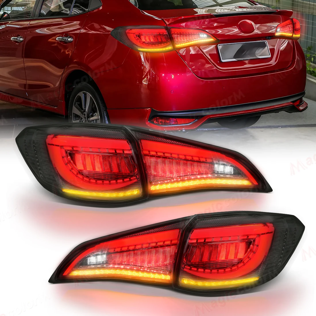 

LED Tail Lamp For Toyota Vios 2018 2019 2020 2021 2022 2023 Rear Warning Brake Light Turn Signal Taillamp Driving Reverse Light