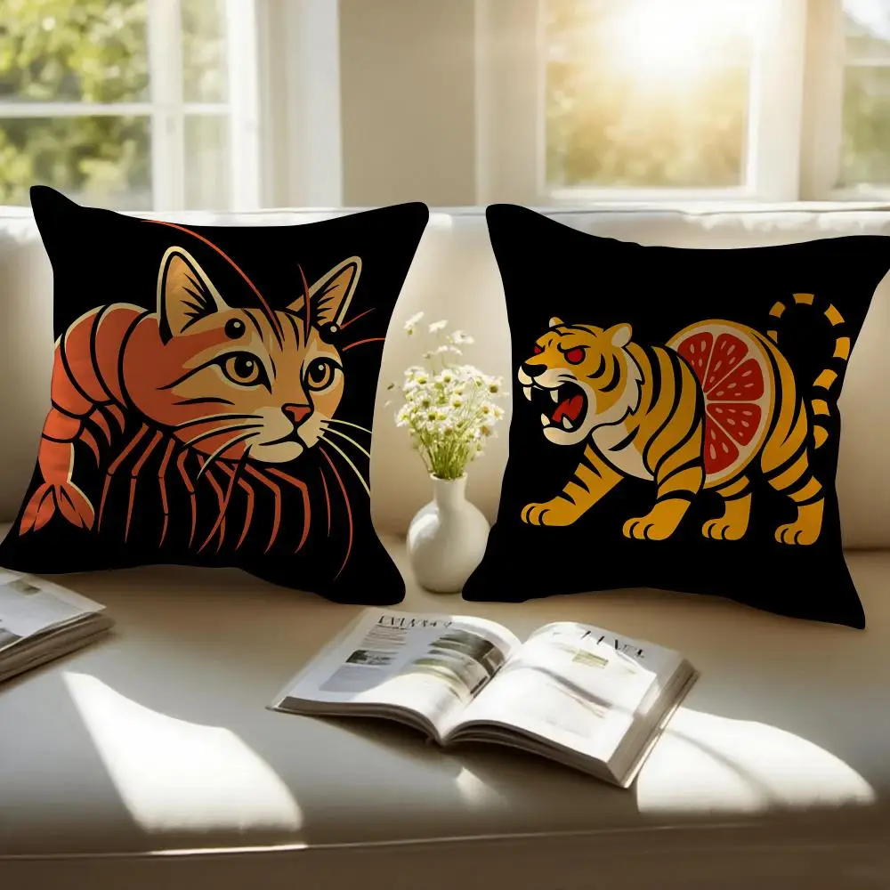 Funny italian brainrot create animals Cushion Cover Pillowcase Anti-dustmite Invisible Zipper Short Plush Sofa Cushion