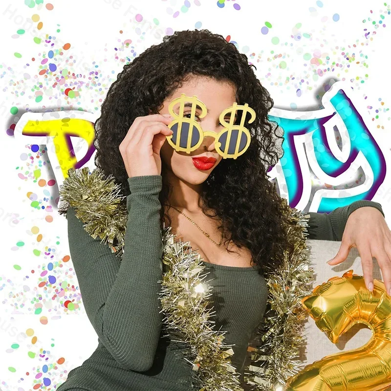 Dollar sunglasses gold frame dollar glasses funny graduation creative birthday party props photography selfie decoration