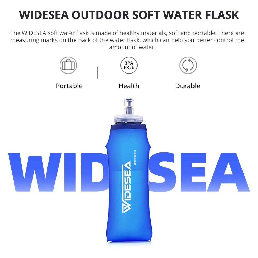 Widesea Camping 600ml Soft Water Bottle Drinking Sport Folding Bag Flask Outdoor Running Hydration Pack Waist Bicycle BPA Free