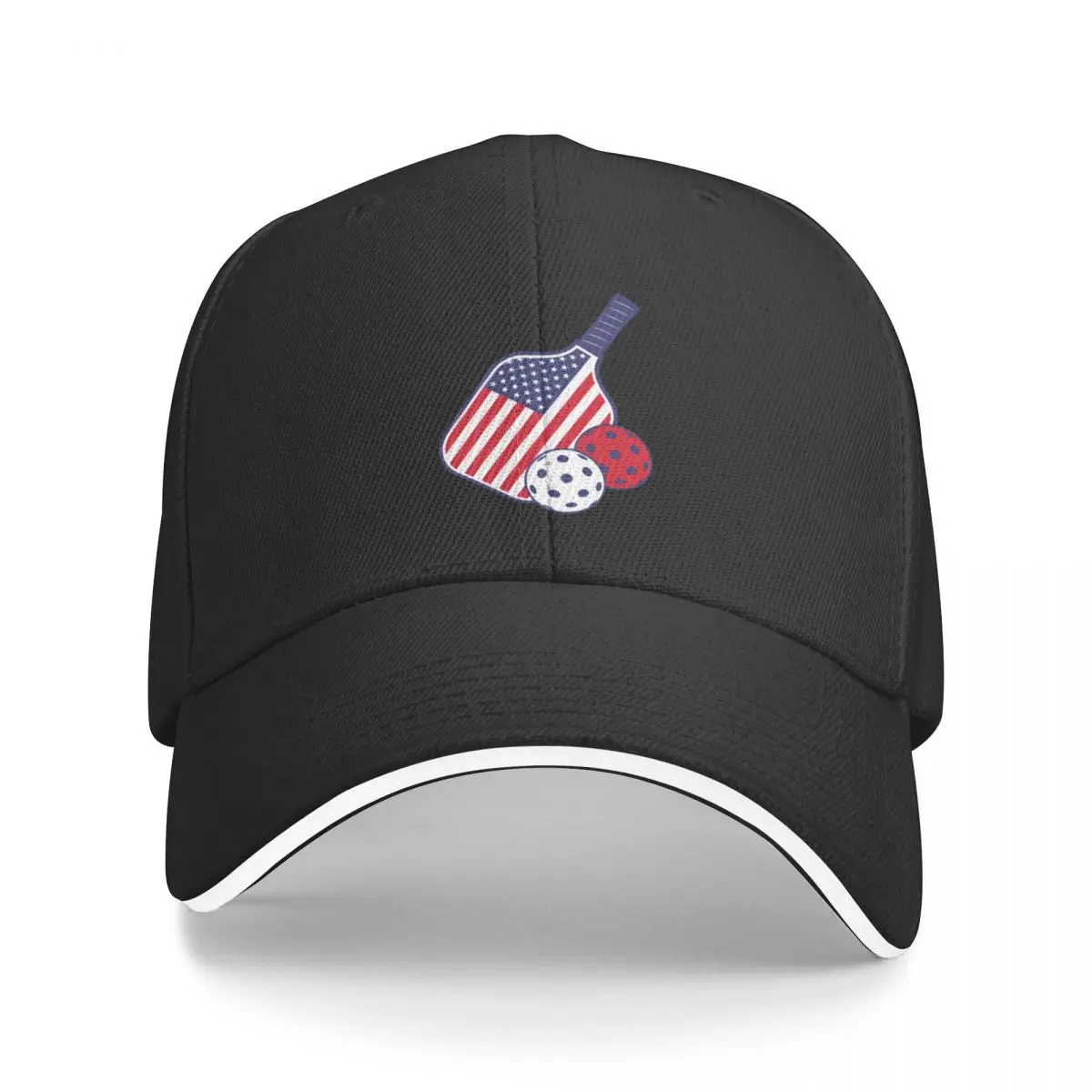 RED WHITE AND BLUE PICKLEBALLS AND PADDLE Baseball Cap Golf Hat Hat Beach Anime Hat Girl Men's