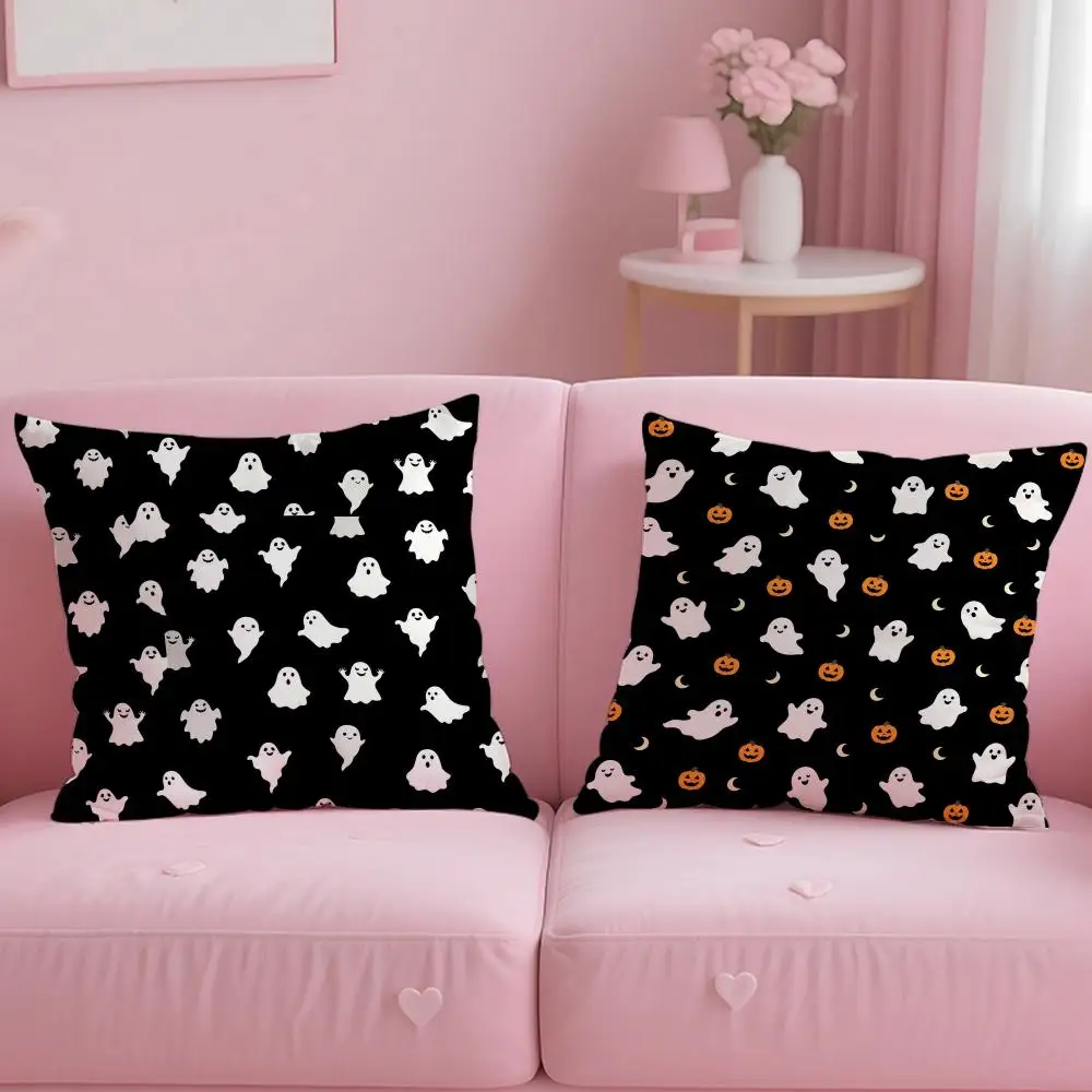 Simple Ghost Halloween Seamless Cushion Cover Comfortable Double Sided Pillow Cover For Car Sofa Bedroom & More