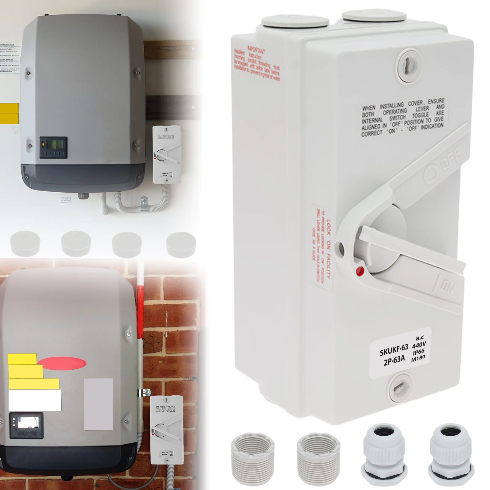 

Enclosed Motor Disconnect Switch 63A 2Pole 440V Universal Disconnect Switch Outdoor Waterproof Switches for Generator Boat Weldi