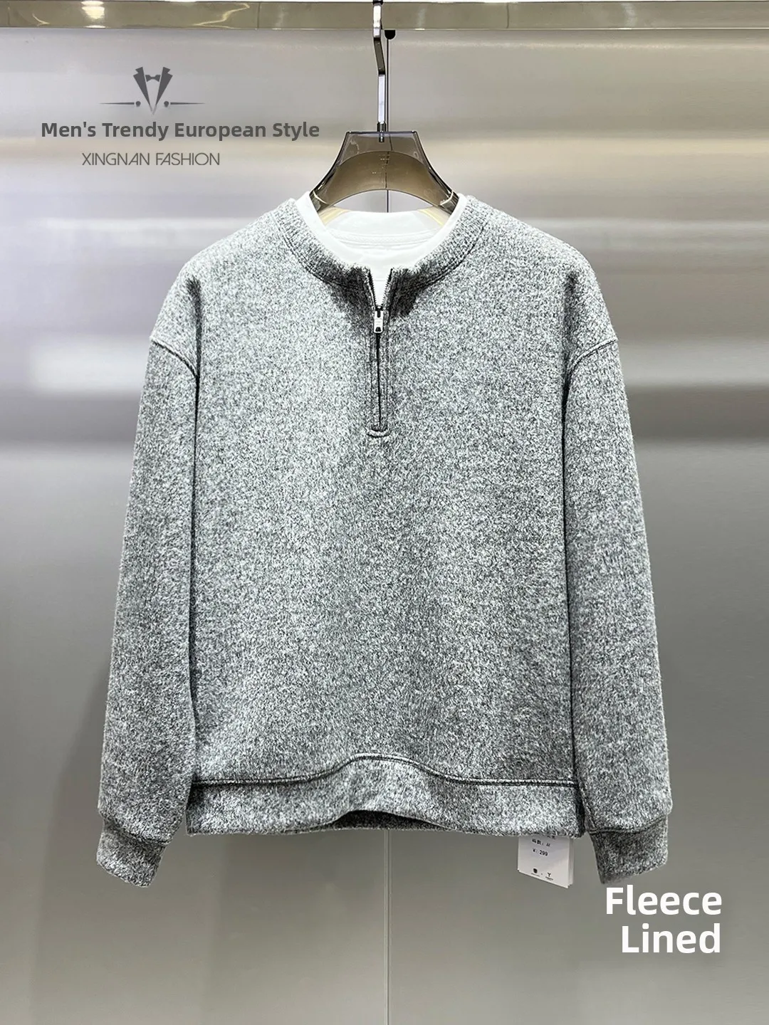 

Мужская модная флисовая кофта на молнии до середины груди, свободного кроя, теплая повседневная верхняя одежда для осени и зимы, молодежная популярная модель с круглым вырезом