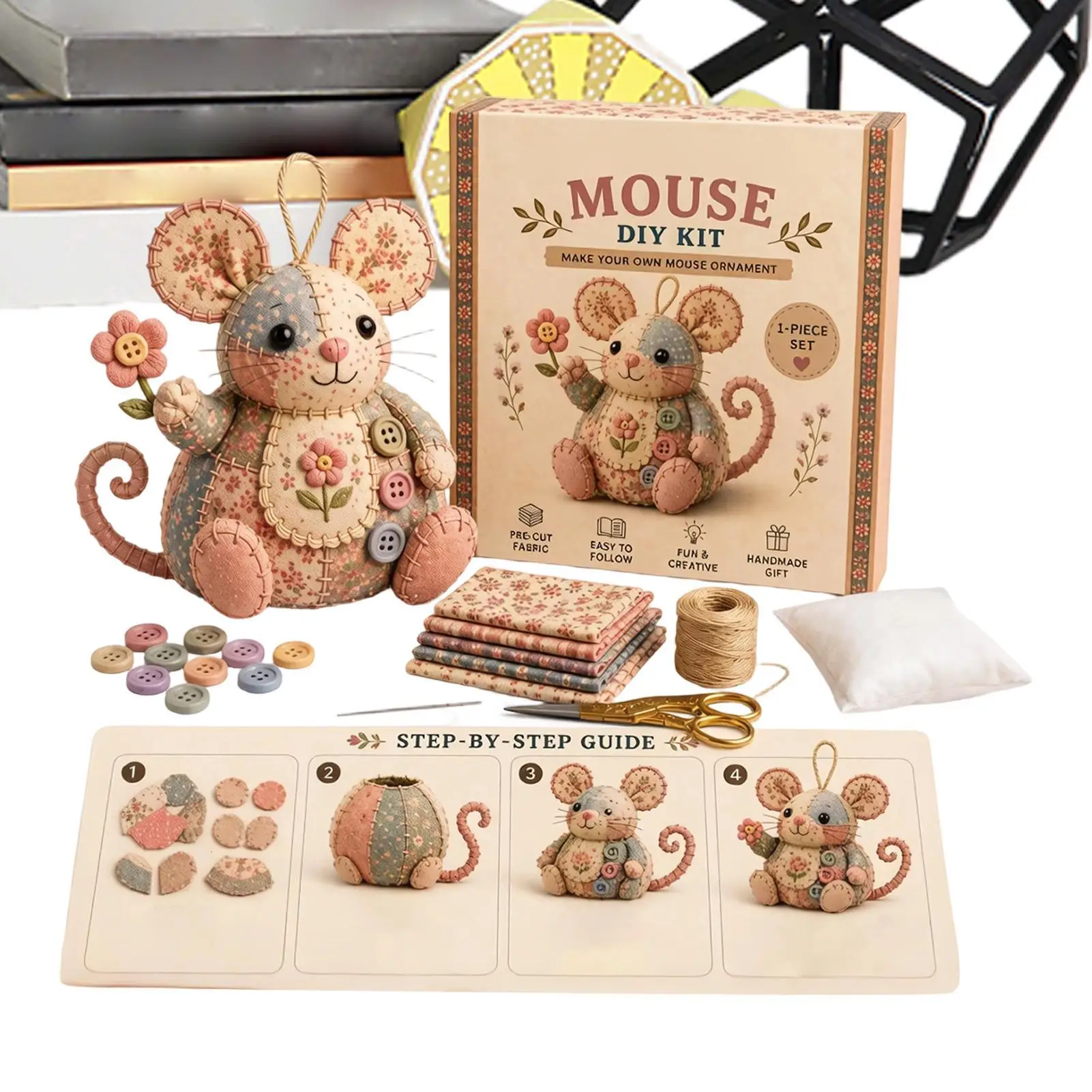 Sewing Project Kits With Buttons Fabric Mouse Home Decor Embroidery Animal Kit For Beginner For Adults Women Men Home Living