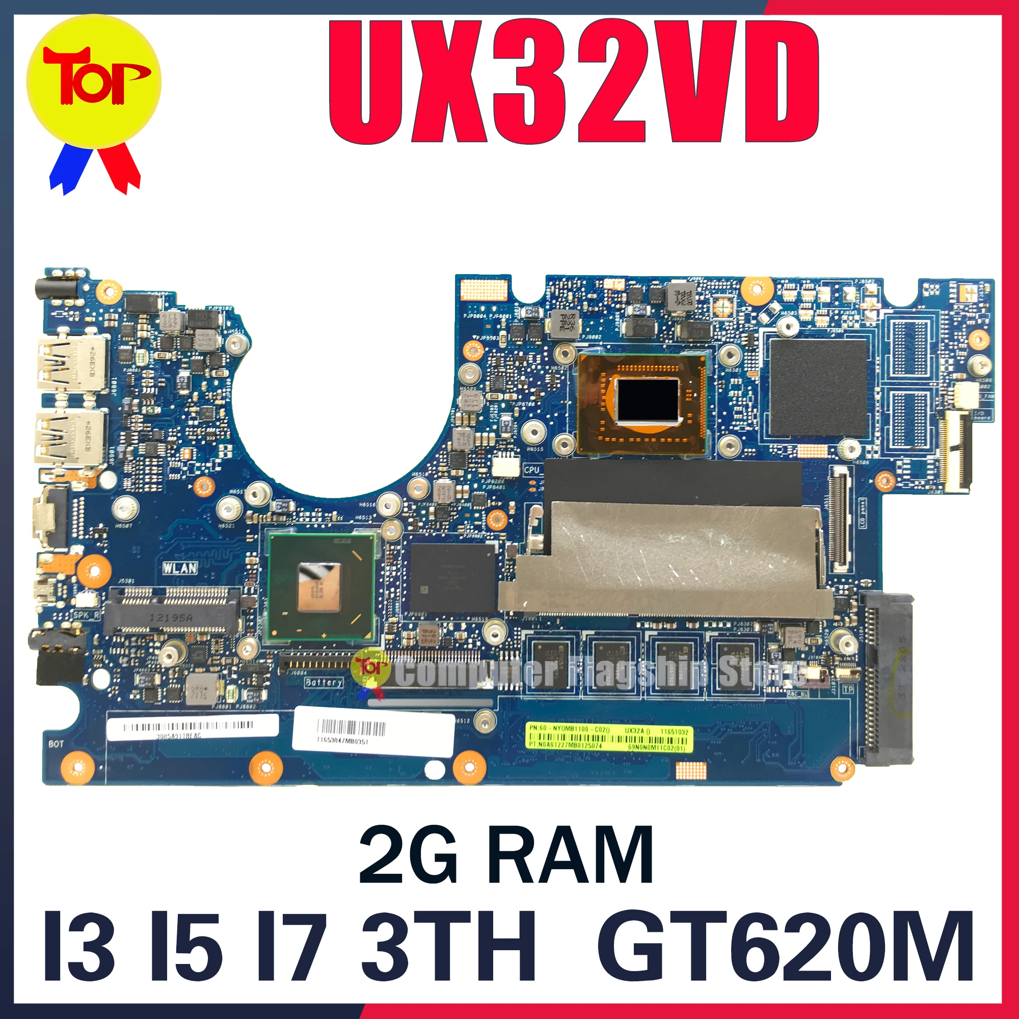 

UX32V Laptop Motherboard For ASUS Zenbook UX32VD UX32A UX32VA UX32 I3 I5 I7 CPU 2G-RAM UMA Or GT620M Mainboard