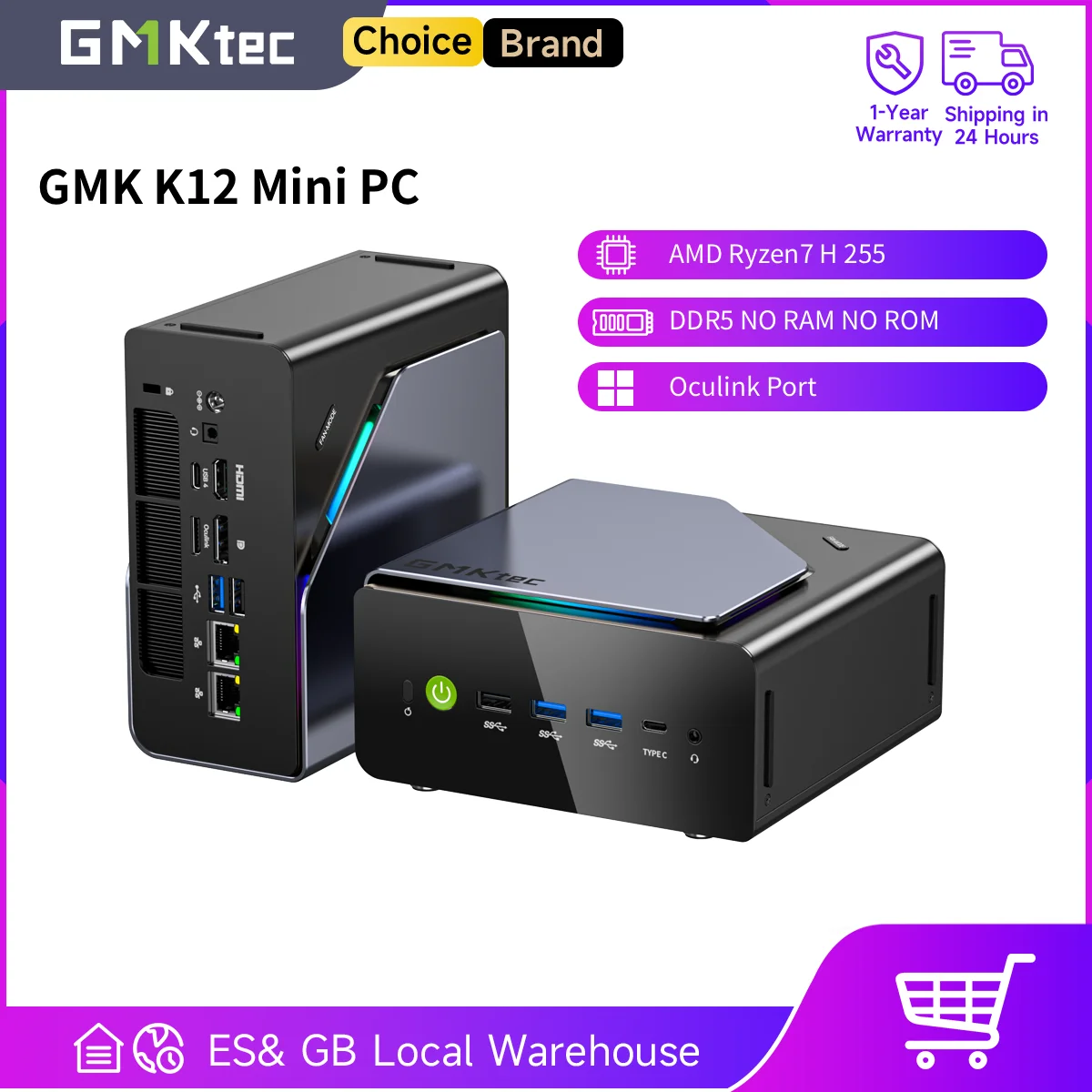 كمبيوتر صغير GMKtec K12 AMD Ryzen7 H 255 (محدث 8745HS) Oculink DDR5 بدون ذاكرة وصول عشوائي بدون قراءة فقط نافذة كمبيوتر مكتبي 11 Pro كمبيوتر ألعاب WIFI6E