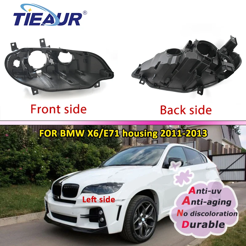 

Headlight Housing Base Plastic Black For X6 E71 2011-2014 4Doors Lampshade Lens Lamp Back Cover Replacement Auto Accessories